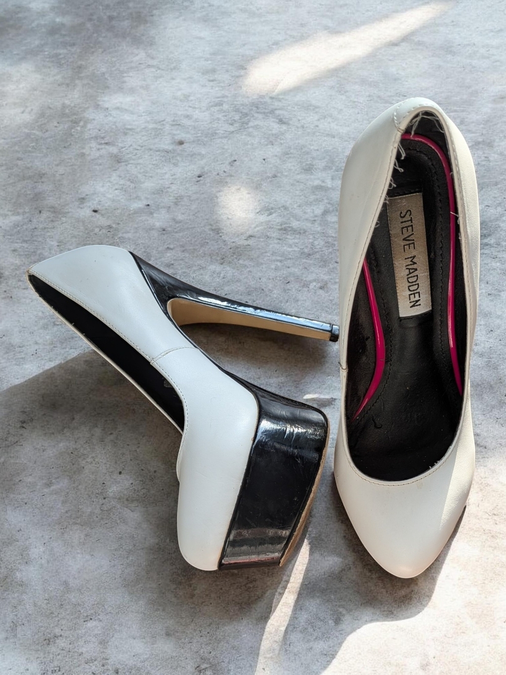 Steve Madden White Platform Pumps with Black Accents